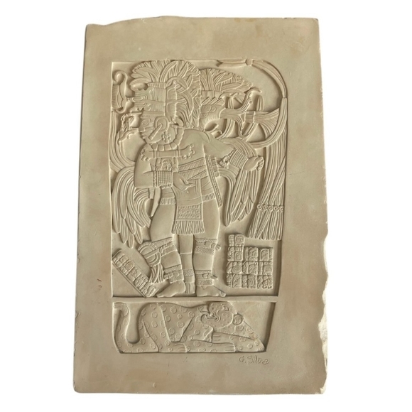 Carved Limestone Mayan Bas-Relief Panel By Artist GILBERTO SILVA RIVERA Plaque - Picture 2 of 7